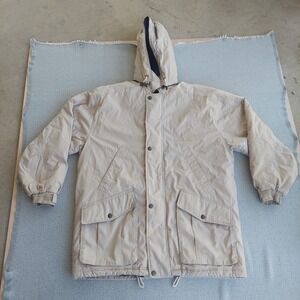Pacific Trail Parka Mens L Beige Hooded Jacket Plaid Lined Outdoor Utility Coat